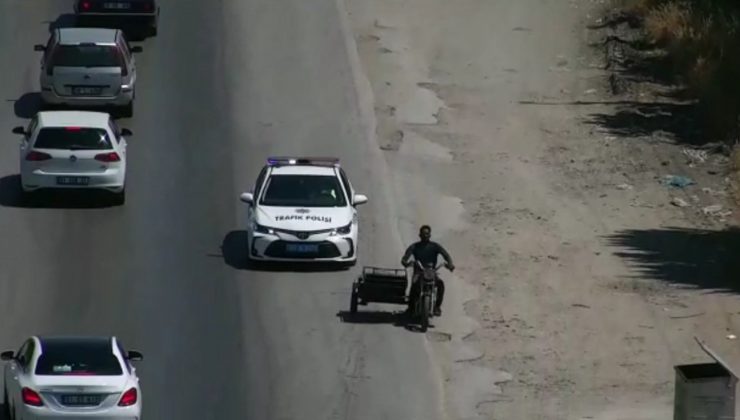 Drone ile tespit edilen plakasız motosiklet sürücüsü, kovalamaca sonucu yakalandı