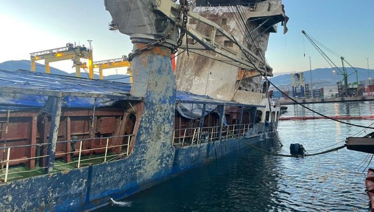 İskenderun Limanı’nda batan gemi yüzer hale getirildi