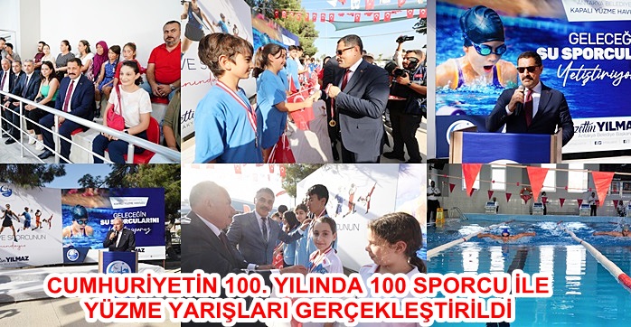 CUMHURİYETİN 100. YILINDA 100 SPORCU İLE YÜZME YARIŞLARI GERÇEKLEŞTİRİLDİ