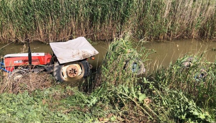 Sulama kanalına devrilen traktörün sürücüsü yaralandı