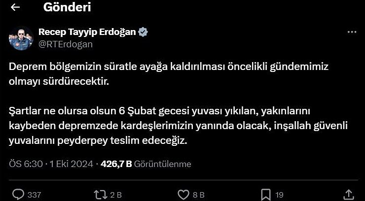 ERDOĞAN: DEPREM BÖLGESİNİ İHYA EDECEĞİZ