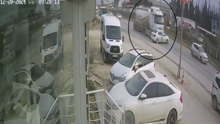 BETON MİKSERİ OTOMOBİLİ METRELERCE SÜRÜKLEDİ  