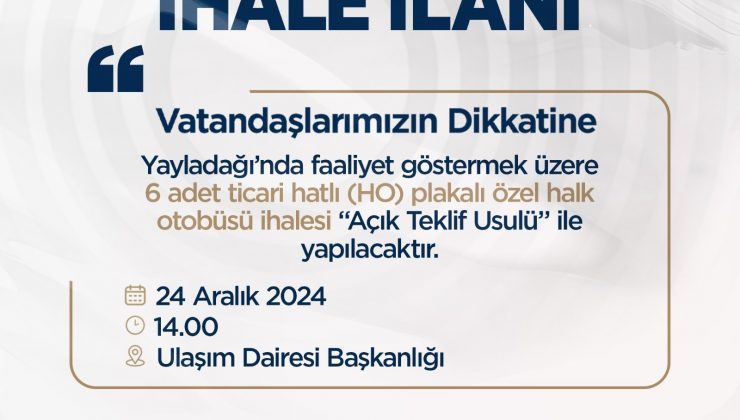 YAYLADAĞI’NDA 6 ADET HALK OTOBÜSÜ İHALESİ YAPILACAK