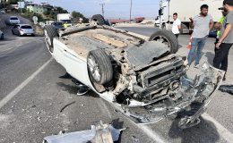 BELEN’DE OTOMOBİLİN TAKLA ATTIĞI ANLAR KAMERADA  