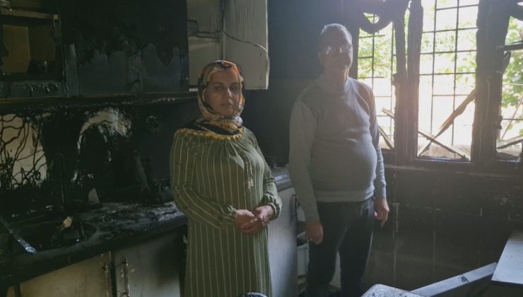 YILDIRIM İSABET EDEN EV KÜLE DÖNDÜ, DUMANDAN ETKİLENEN KARI KOCA HASTANELİK OLDU 