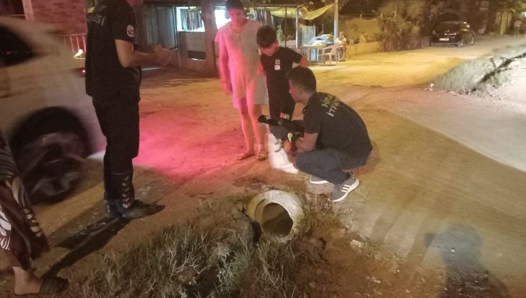 KANALİZASYON BORUSUNA SIKIŞAN YAVRU KÖPEĞİ İTFAİYE KURTARDI  