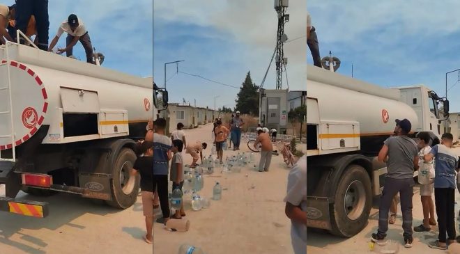 HATAY’DA KONTEYNER KENTTEKİ ÇOCUKLAR DA YANGIN SEFERBERLİĞİNE KATILDI 