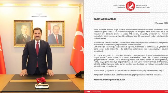 HATAY VALİLİĞİ: YANGIN TÜM ALANLARDA KONTROL ALTINA ALINDI