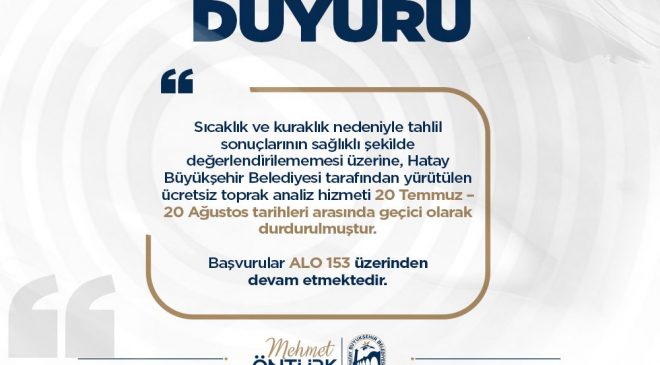HBB, TOPRAK ANALİZ HİZMETİNİ GEÇİCİ OLARAK ERTELEDİ