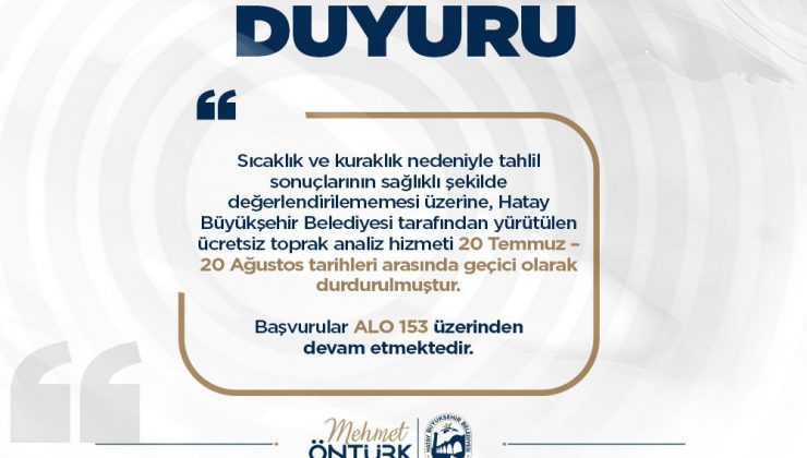 HBB, TOPRAK ANALİZ HİZMETİNİ GEÇİCİ OLARAK ERTELEDİ