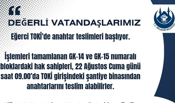 YAYLADAĞI TOKİ’DE ANAHTAR TESLİMİ BAŞLADI