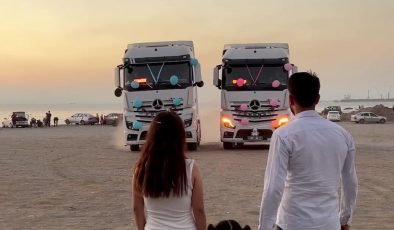 TIR ŞOFÖRÜ VE EŞİ, EVLATLARININ CİNSİYETİNİ TIRLARLA DÜZENLENEN PARTİDE ÖĞRENDİ  