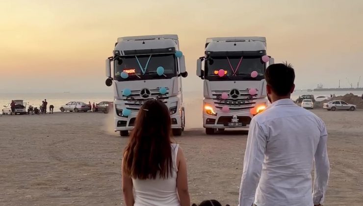 TIR ŞOFÖRÜ VE EŞİ, EVLATLARININ CİNSİYETİNİ TIRLARLA DÜZENLENEN PARTİDE ÖĞRENDİ  