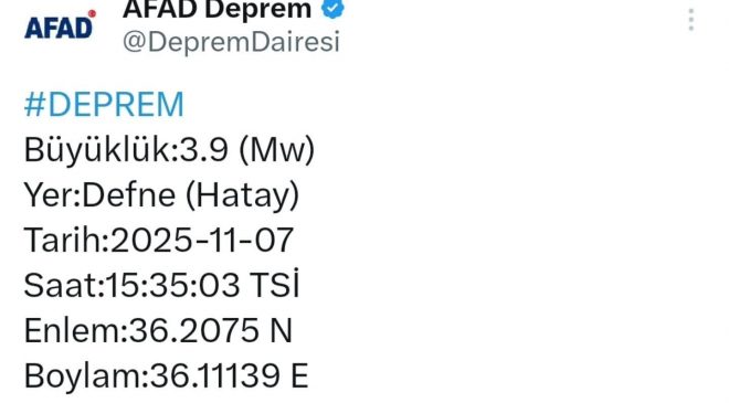 HATAY 3.9 ŞİDDETİNDE SALLANDI