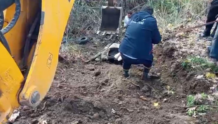 HATAY’DA DEREYE DÜŞEN İNEK İTFAİYE EKİPLERİ TARAFINDAN KURTARILDI   