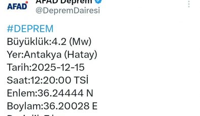 HATAY’DA 4.2 ŞİDDETİNDE DEPREM