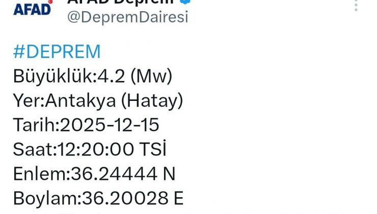 HATAY’DA 4.2 ŞİDDETİNDE DEPREM