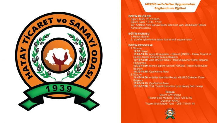 HATAY TSO’DA MERSİS VE E-DEFTER EĞİTİMİ DÜZENLENİYOR